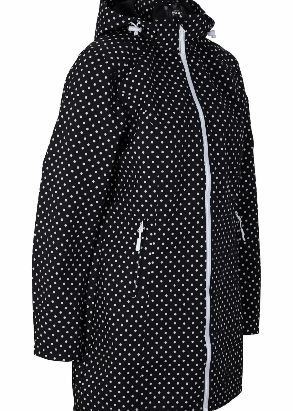 bonprix Jacken & Mäntel^Leichte, wasserabweisende Softshell-Langjacke schwarz gepunktet