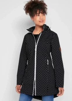 bonprix Jacken & Mäntel^Leichte, wasserabweisende Softshell-Langjacke schwarz gepunktet
