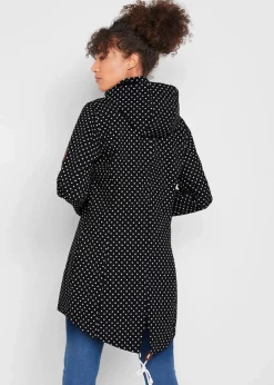 bonprix Jacken & Mäntel^Leichte, wasserabweisende Softshell-Langjacke schwarz gepunktet