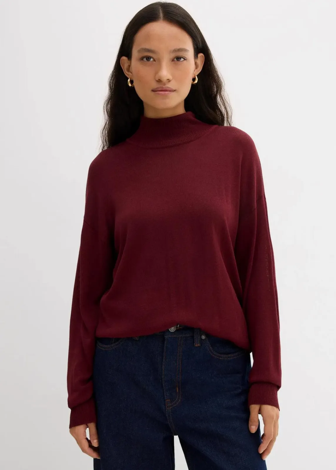 bonprix Bekleidung·Umstandsmode|Bekleidung·Jeans^Leichter Feinstrickpullover mit breitem Turtleneck aus Viskose-Mix ahornrot