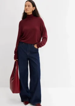 bonprix Bekleidung·Umstandsmode|Bekleidung·Jeans^Leichter Feinstrickpullover mit breitem Turtleneck aus Viskose-Mix ahornrot