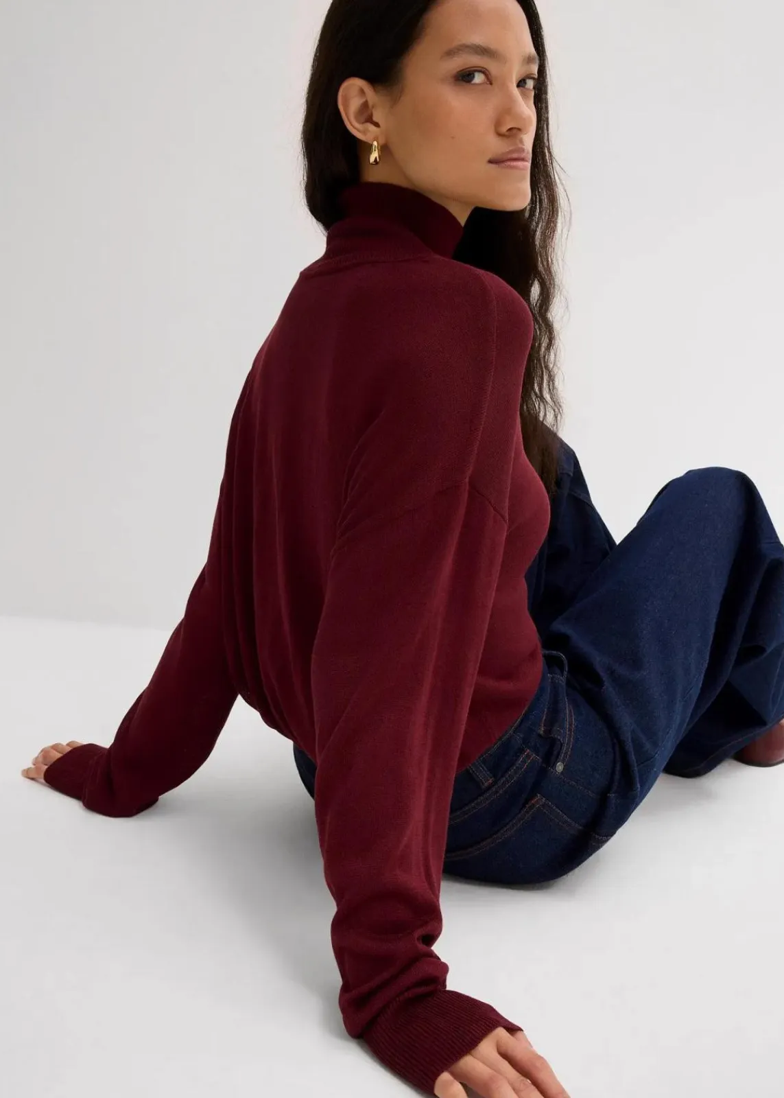 bonprix Bekleidung·Umstandsmode|Bekleidung·Jeans^Leichter Feinstrickpullover mit breitem Turtleneck aus Viskose-Mix ahornrot