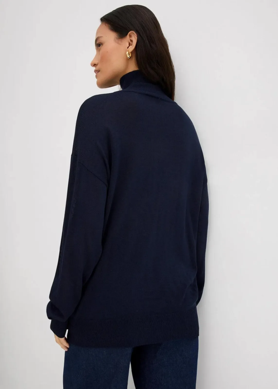 bonprix Pullover & Strickjacken|Strickmode^Leichter Feinstrickpullover mit breitem Turtleneck aus Viskose-Mix dunkelblau