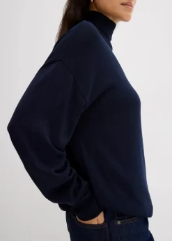 bonprix Pullover & Strickjacken|Strickmode^Leichter Feinstrickpullover mit breitem Turtleneck aus Viskose-Mix dunkelblau