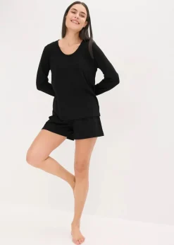 bonprix Homewear|Nachtwäsche^Leichter Loungewear Shorty aus weichem Material schwarz