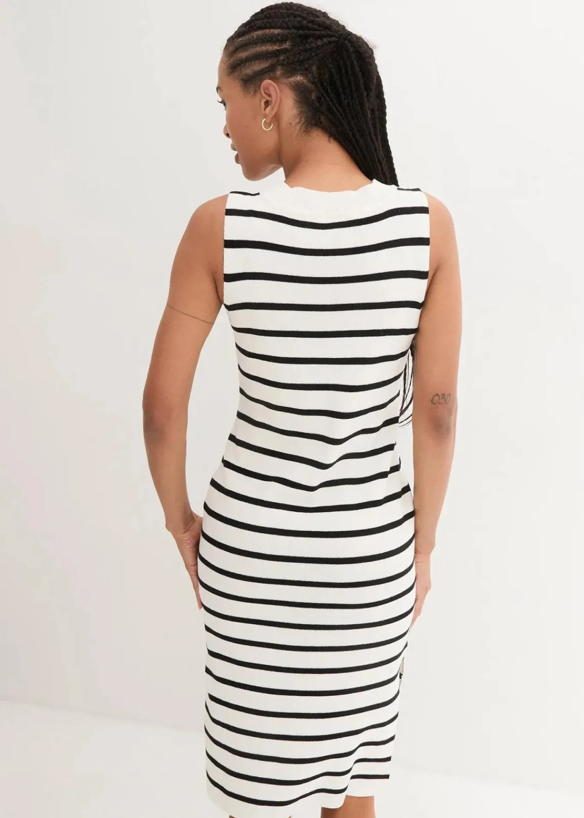 bonprix Bekleidung·Umstandsmode|Bekleidung·Pullover & Strickjacken^Leichtes Feinstrick-Kleid, gestreift wollweiß/schwarz gestreift