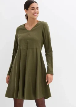 bonprix Bekleidung·Pullover & Strickjacken|Kleider^Leichtes Flanellkleid aus reiner Baumwolle dunkeloliv