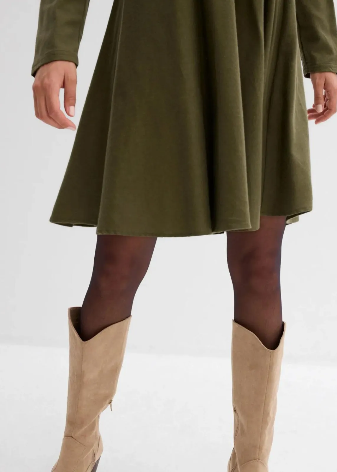 bonprix Bekleidung·Pullover & Strickjacken|Kleider^Leichtes Flanellkleid aus reiner Baumwolle dunkeloliv