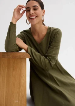 bonprix Bekleidung·Pullover & Strickjacken|Kleider^Leichtes Flanellkleid aus reiner Baumwolle dunkeloliv