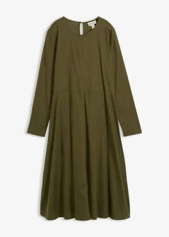 bonprix Bekleidung·Pullover & Strickjacken|Kleider^Leichtes Flanellkleid aus reiner Baumwolle dunkeloliv