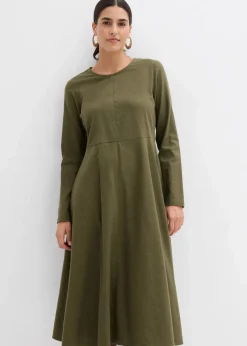 bonprix Bekleidung·Pullover & Strickjacken|Kleider^Leichtes Flanellkleid aus reiner Baumwolle dunkeloliv