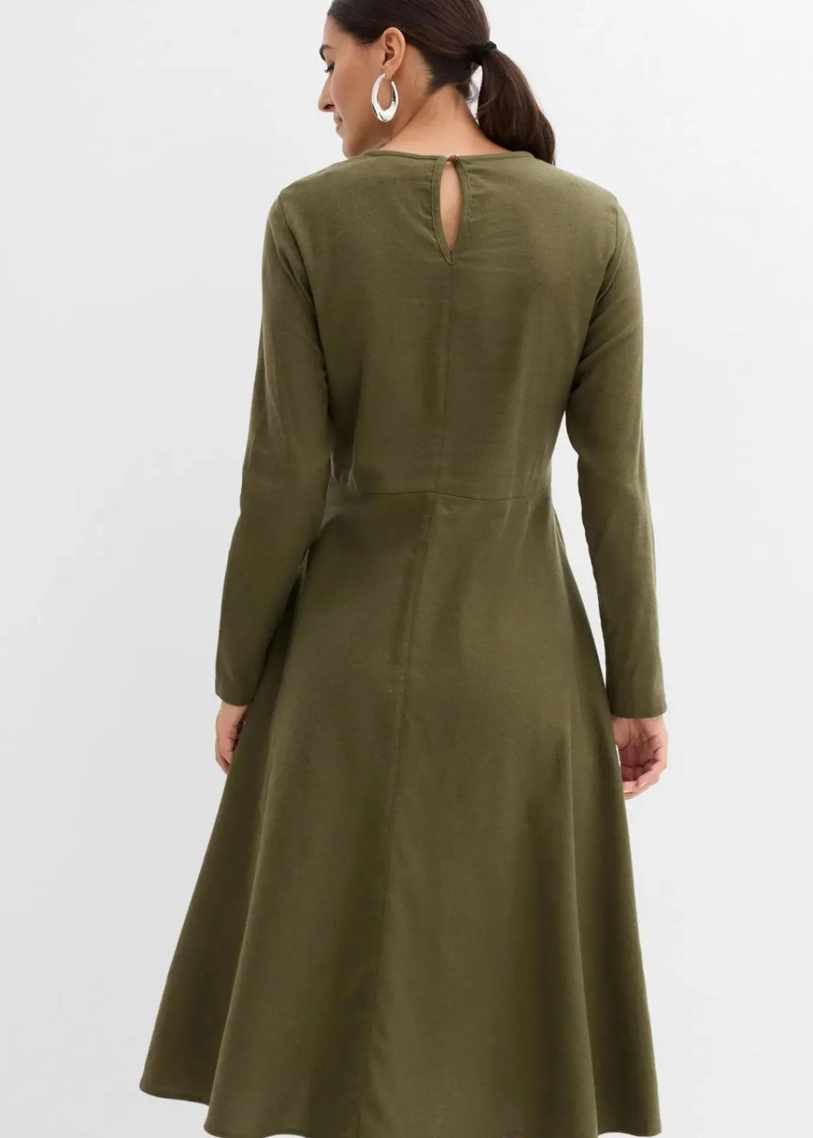 bonprix Bekleidung·Pullover & Strickjacken|Kleider^Leichtes Flanellkleid aus reiner Baumwolle dunkeloliv