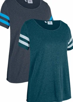 bonprix Shirts & Tops|Sportbekleidung^Leichtes Sport-Shirt (2er Pack) anthrazit meliert+petrol meliert