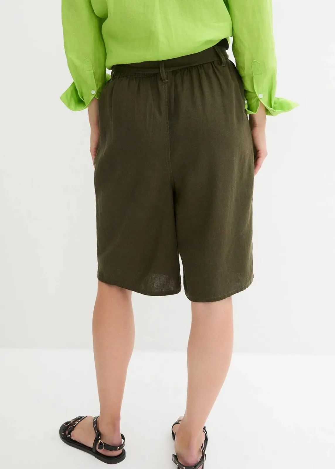 bonprix Bekleidung·Outdoorbekleidung|Bekleidung·Kleider^Leinen-Bermuda tiefoliv