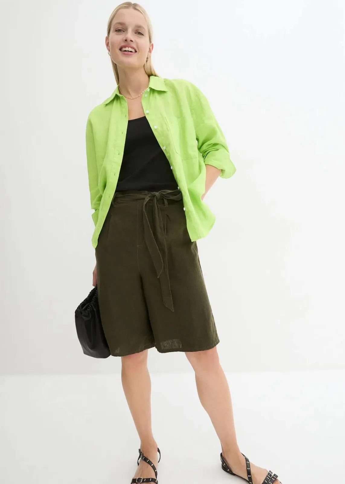 bonprix Bekleidung·Outdoorbekleidung|Bekleidung·Kleider^Leinen-Bermuda tiefoliv