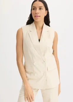 bonprix Blazer|Bekleidung·Basics^Leinen-Blazer ohne Arm hellsand