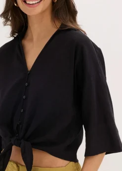 bonprix Nachhaltigere Materialien|Blusen & Tuniken^Leinen-Bluse schwarz