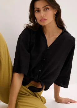 bonprix Nachhaltigere Materialien|Blusen & Tuniken^Leinen-Bluse schwarz