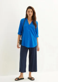 bonprix Blusen & Tuniken|Bekleidung·Jacken & Mäntel^Leinen-Bluse, 3/4-Arm azurblau