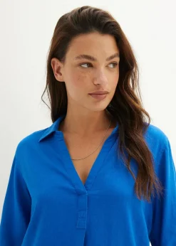 bonprix Blusen & Tuniken|Bekleidung·Jacken & Mäntel^Leinen-Bluse, 3/4-Arm azurblau