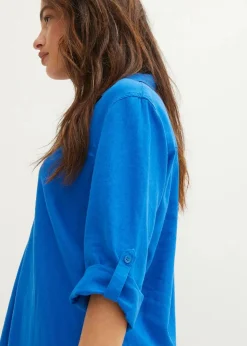 bonprix Blusen & Tuniken|Bekleidung·Jacken & Mäntel^Leinen-Bluse, 3/4-Arm azurblau