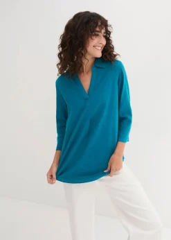 bonprix Blusen & Tuniken|Bekleidung·Jacken & Mäntel^Leinen-Bluse, 3/4-Arm meerestürkis