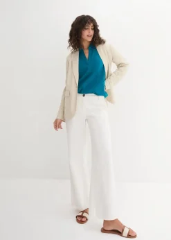 bonprix Blusen & Tuniken|Bekleidung·Jacken & Mäntel^Leinen-Bluse, 3/4-Arm meerestürkis