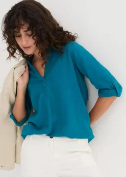 bonprix Blusen & Tuniken|Bekleidung·Jacken & Mäntel^Leinen-Bluse, 3/4-Arm meerestürkis