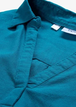 bonprix Blusen & Tuniken|Bekleidung·Jacken & Mäntel^Leinen-Bluse, 3/4-Arm meerestürkis