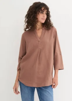 bonprix Blusen & Tuniken|Bekleidung·Jacken & Mäntel^Leinen-Bluse, 3/4-Arm maronenbraun