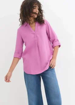 bonprix Bekleidung·Jacken & Mäntel|Blusen & Tuniken^Leinen-Bluse, 3/4-Arm fliederpink