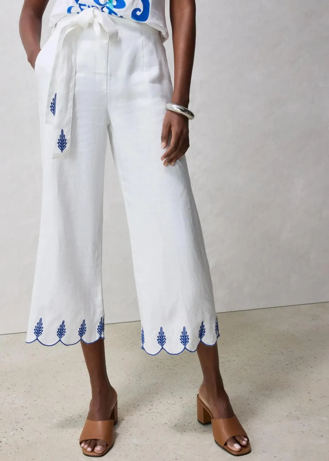 bonprix Bekleidung·Kleider|Premium^Leinen-Culotte mit Gürtel (2 tlg. Set) weiß