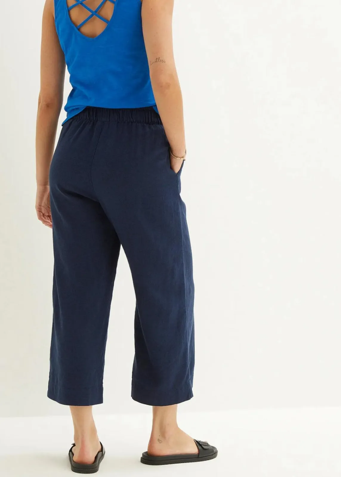 bonprix Hosen|Bekleidung·Kleider^Leinen-Culotte, wadenlang dunkelblau
