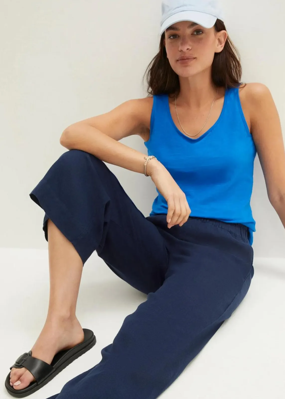 bonprix Hosen|Bekleidung·Kleider^Leinen-Culotte, wadenlang dunkelblau