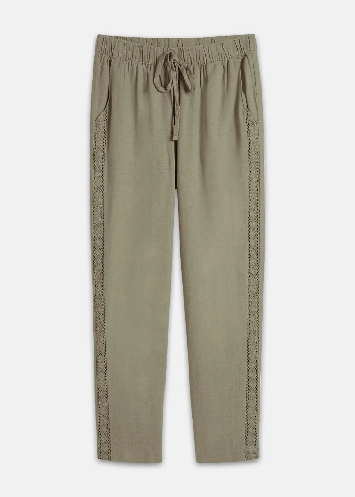 bonprix Bekleidung·Kleider|Hosen^Leinenhose mit seitlichem Spitzeneinsatz, knöchelfrei new khaki