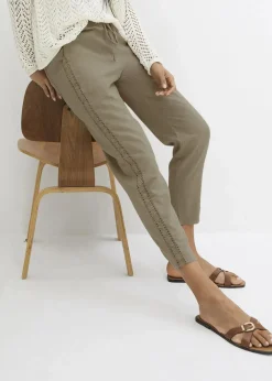 bonprix Bekleidung·Kleider|Hosen^Leinenhose mit seitlichem Spitzeneinsatz, knöchelfrei new khaki