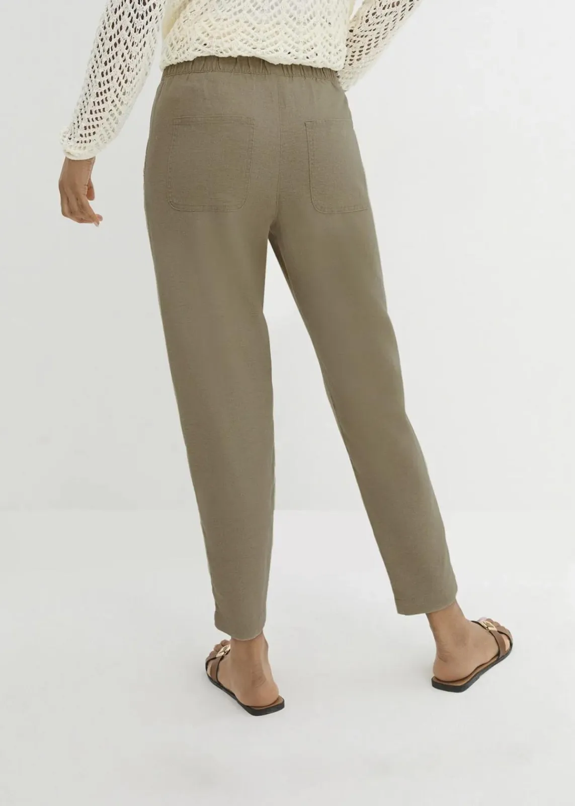 bonprix Bekleidung·Kleider|Hosen^Leinenhose mit seitlichem Spitzeneinsatz, knöchelfrei new khaki