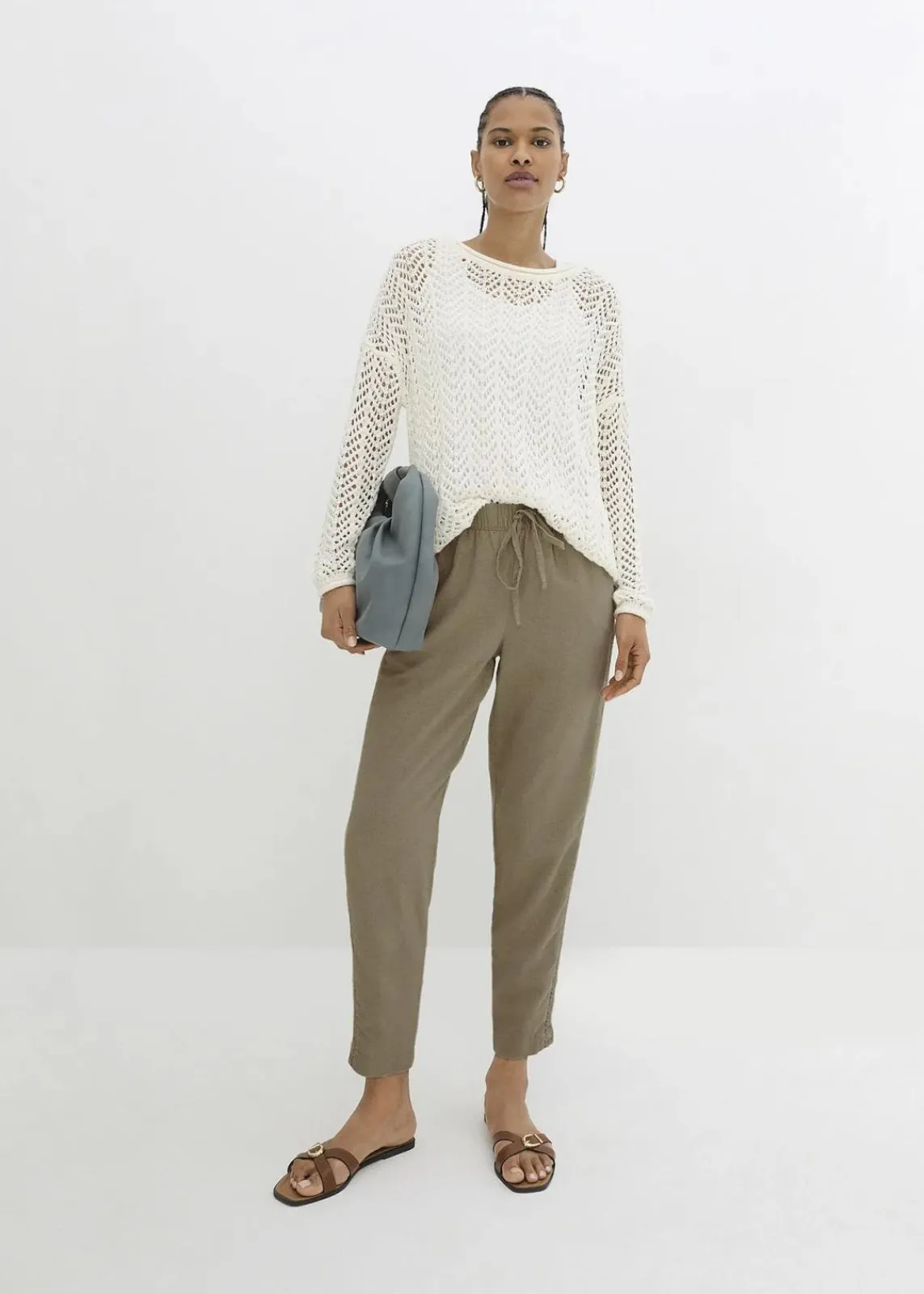 bonprix Bekleidung·Kleider|Hosen^Leinenhose mit seitlichem Spitzeneinsatz, knöchelfrei new khaki