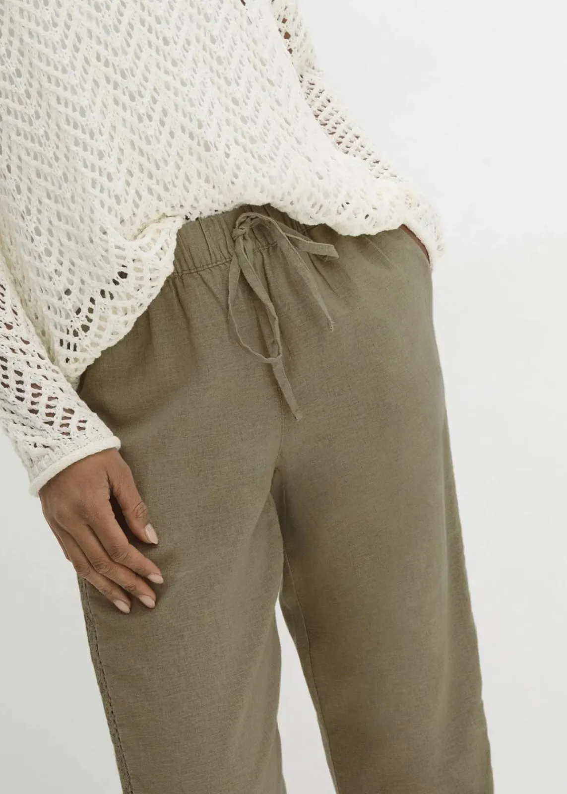 bonprix Bekleidung·Kleider|Hosen^Leinenhose mit seitlichem Spitzeneinsatz, knöchelfrei new khaki