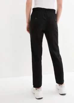 bonprix Bekleidung·Kleider|Hosen^Leinenhose mit Taschendetails und Knöpfen am Saum schwarz