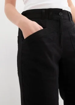 bonprix Bekleidung·Kleider|Hosen^Leinenhose mit Taschendetails und Knöpfen am Saum schwarz