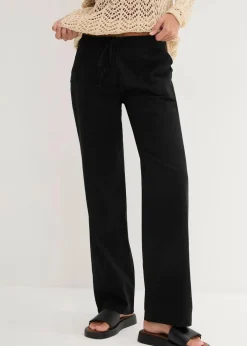 bonprix Kurzgrößen|Bekleidung·Kleider^Leinen-Hose mit weitem Bein schwarz