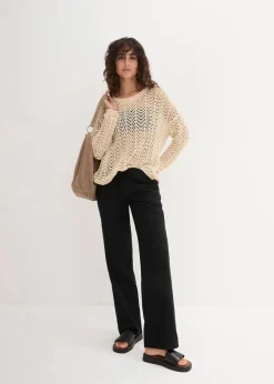 bonprix Kurzgrößen|Bekleidung·Kleider^Leinen-Hose mit weitem Bein schwarz