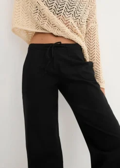 bonprix Kurzgrößen|Bekleidung·Kleider^Leinen-Hose mit weitem Bein schwarz
