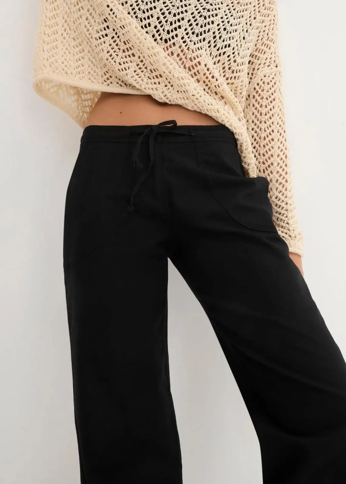 bonprix Kurzgrößen|Bekleidung·Kleider^Leinen-Hose mit weitem Bein schwarz