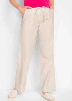 bonprix Kurzgrößen|Hosen^Leinen-Hose mit weitem Bein kieselbeige