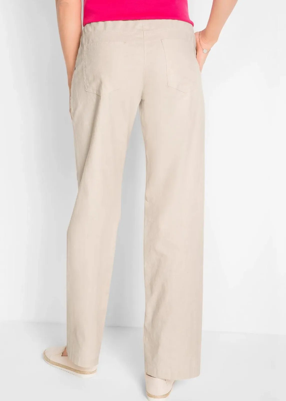 bonprix Kurzgrößen|Hosen^Leinen-Hose mit weitem Bein kieselbeige