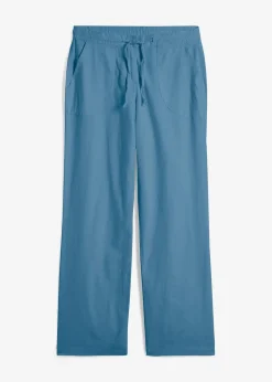 bonprix Kurzgrößen|Hosen^Leinen-Hose mit weitem Bein jeansblau