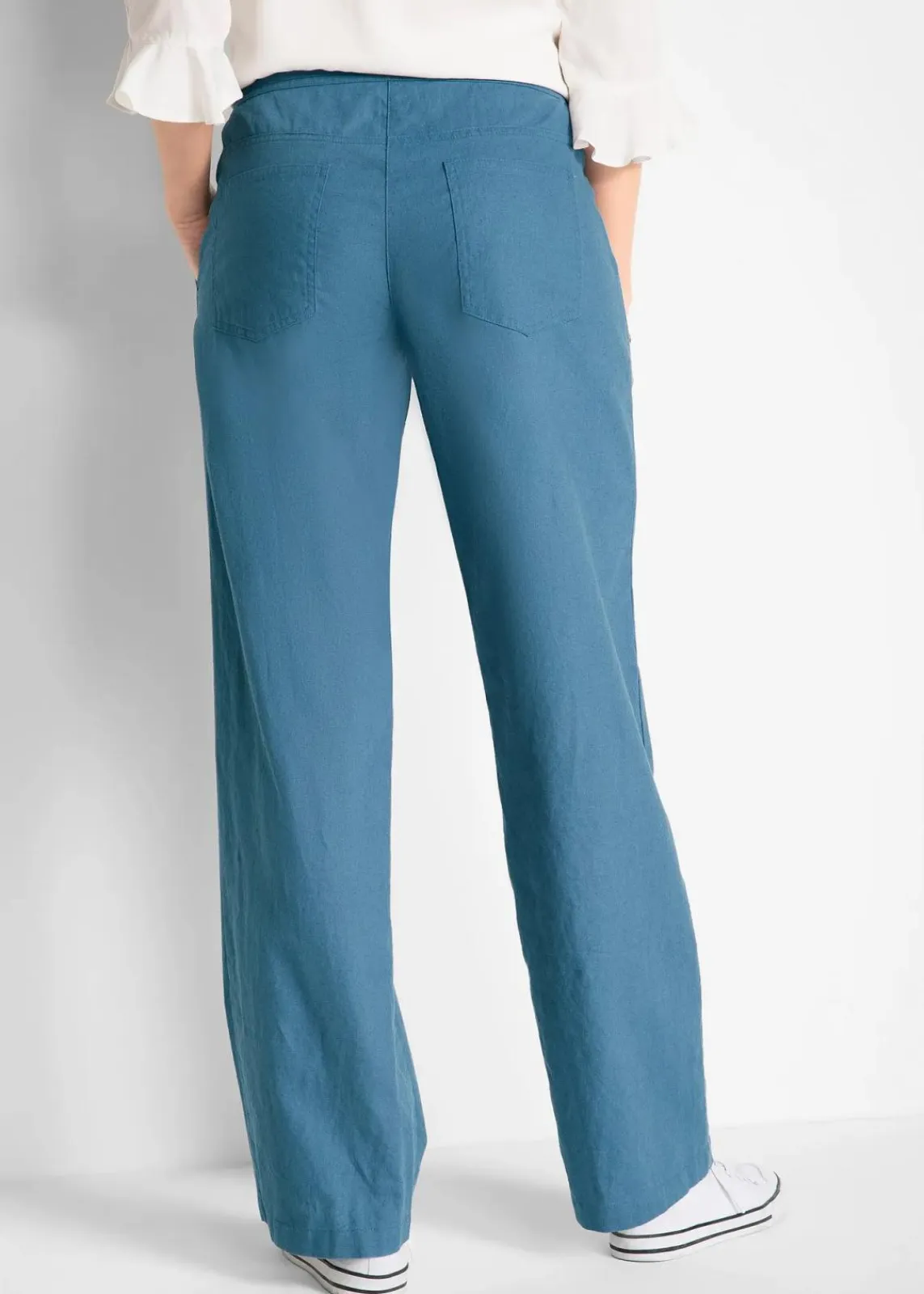 bonprix Kurzgrößen|Hosen^Leinen-Hose mit weitem Bein jeansblau