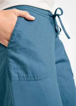 bonprix Kurzgrößen|Hosen^Leinen-Hose mit weitem Bein jeansblau